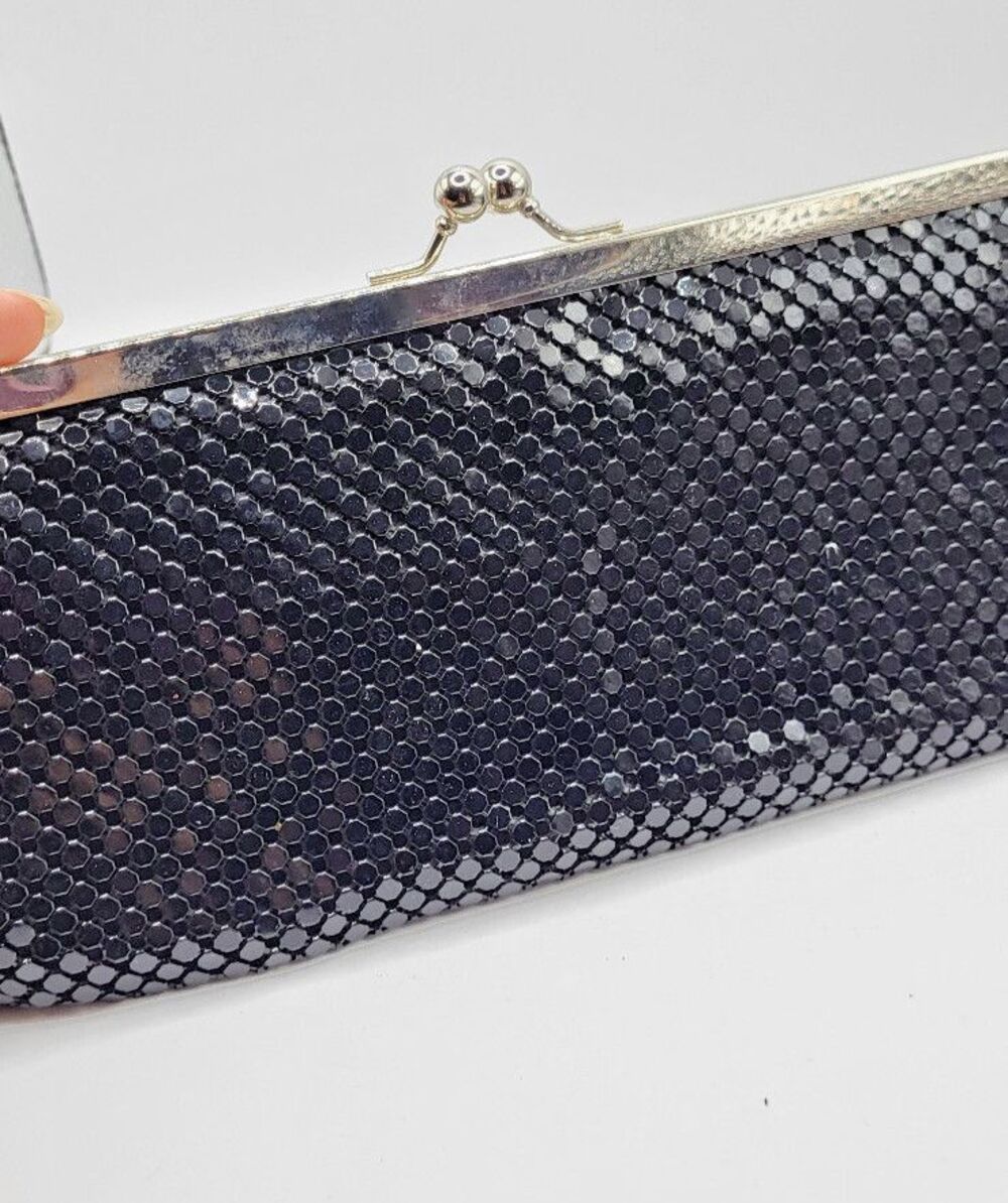 Vintage Black Metal Mesh Clutch Bag 10in